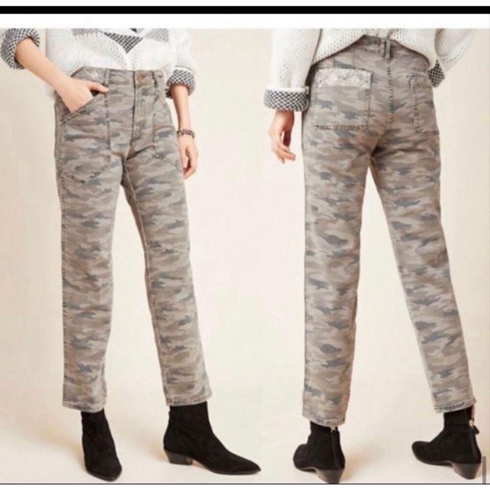 Anthropologie Mavis Camo Embroidered Cargo Cropped Utility Pants 27